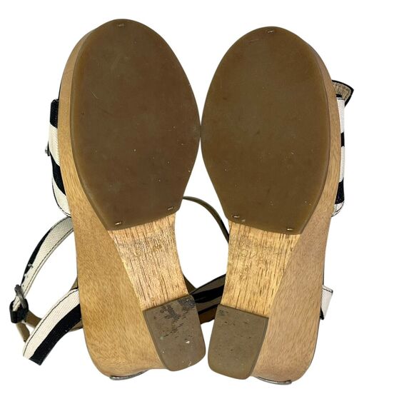 Michael Kors Wedge Woody Sandals Size 6.5 White Black Bow Ankle Strap - Picture 11 of 13